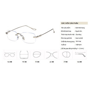 Gọng Kính Cận, Kính Giả Cận Nam Nữ, Gọng Khoan Mắt Chữ Nhật Không Viền, Sang Trọng Thanh Lịch, Cứng Cáp - BLUE LIGHT