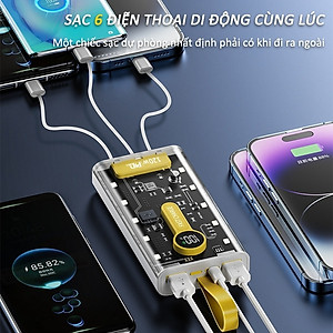 Sạc Dự Phòng trong suốt 30000mAh - sạc siêu nhanh, tích hợp 4 cáp, 2 cổng usb, sạc cùng lúc nhiều điện thoại - Hàng chính hãng