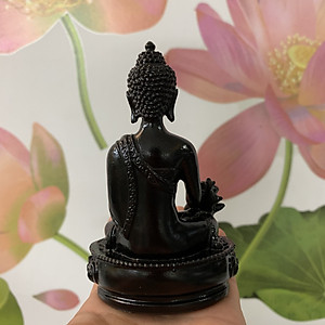 Tượng đá Phật Dược Sư Lưu Ly Quang ngồi tòa sen - Cao 12cm - Màu đen