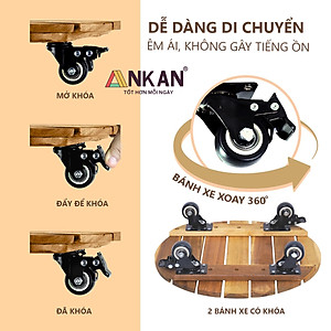 Đế Lót Để Chậu Cây Có Bánh Xe ANKAN 40cm Làm Giá Đỡ Kệ Hoa Cây Cảnh, Màu Vàng Nắng, Chịu Tải 150Kg