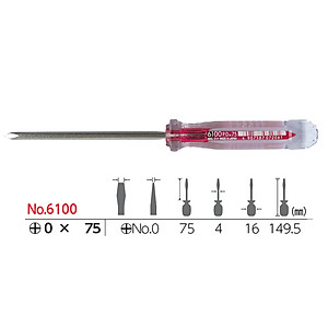 Tô vít thân mảnh mũi (+) cán nhựa trong No.6100 Vessel sản xuất tại Nhật Bản