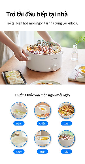 Nồi điện đa năng Bianco LocknLock EJP134IVY (5 lít), EJP124IVY (3 lít), Hàng Chính Hãng, Nấu nhanh, Phủ men sứ - JoyMall