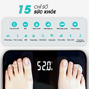 Cân Điện Tử Sức Khoẻ Bluetooth Phân Tích Chỉ Số Cơ Thể Kết Nối Điện Thoại Qua Bluetooth Màn Hình LCD HD, Độ Chính Xác Cao Màu Đen