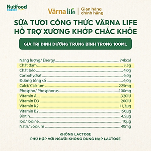 Thùng Thực phẩm bổ sung Värna Life sữa tươi công thức (Xanh) (12 Hộp x 200ml)