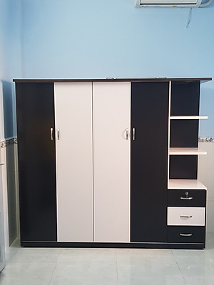 Tủ áo kèm kệ trang trí 2m x 1m8 x 0,5 m (Đen Trắng)