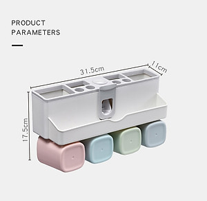 Giá Treo Bàn Chải Đánh Răng, Lấy Kem Đánh Răng Tự Động, Lưu Trữ Vật Dụng Ngăn Nắp - Tặng Kèm 4 Cốc Và Miếng Dán Tường - Chính Hãng