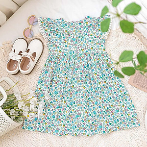Váy đầm bé gái hè thu 1 lớp xinh mát hoa nhí đắp bèo viền ren hàng thiết kế MamLa