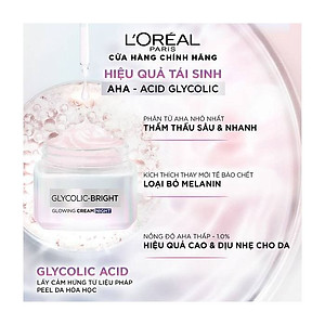 [L'OREAL PARIS] Kem Dưỡng Ban Đêm AHA Giúp Mờ Thâm Nám Và Cấp Ẩm Tối Ưu Glycolic Bright Glowing Cream Night 50/15/7.5ml