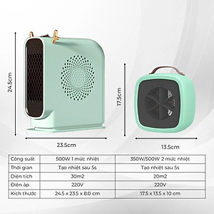 Máy sưởi mini công suất 500-1000W, quạt sưởi mini để bàn Q124, thiết kế nhỏ gọn, làm nóng tức thì, hàng chính hãng, bảo hành 12 tháng