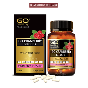 Viên uống viêm đường tiết niệu nhập khẩu chính hãng New Zealand GO CRANBERRY 60000+ (30 viên) hỗ trợ điều trị viêm đường tiết niệu, viêm phụ khoa, giảm tiểu buốt, tiểu dắt, tiểu đêm, khó đi tiểu