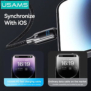 Cáp sạc nhanh USAMS SJ741 Type-C to Ln 30W màn hình hiển thị kỹ thuật số - Hàng Chính Hãng