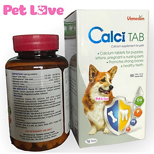 Hộp 50 viên Calci Tab Bổ Sung Canxi Cho Chó Mèo (Vemedim)