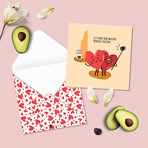 Set 5 thiệp tình yêu Valentine SDstationery Love Hearts, minh họa cặp đôi trái tim dễ thương vui nhộn, khổ vuông 12x12cm