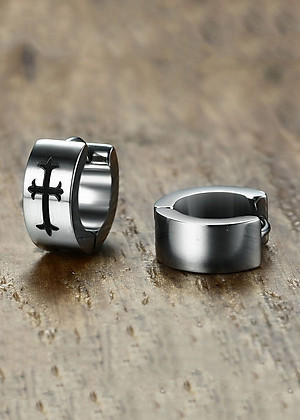 Bông tai thánh giá BT382, khuyên tai thánh giá nam nữ cá tính thời trang oppa Hàn Quốc