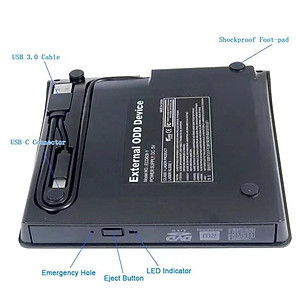 Ổ đĩa quang CD/DVD-RW cắm ngoài USB 3.0, Type-C cho Macbook, Laptop