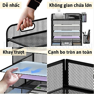 Kệ đựng hồ sơ tài liệu giấy tờ kim loại để bàn 5 tầng kèm khay đựng bút thước gôm ghim bấm tủ kéo tiện dụng thông minh Legaxi