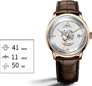 Đồng hồ nam chính hãng LOBINNI LB18071G-D1 hàng mới fullbox ,kính sapphire,chống xước,chống nước 50m,Bh 24 tháng,máy cơ (automatic),mặt trắng dây da nâu xịn