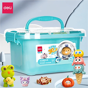 Bộ Đất Nặn 3D Deli 12/24 Màu - Đất Sét Nặn An Toàn, Không Dính Tay, Kèm Phụ Kiện Khuôn Nặn Cho Bé