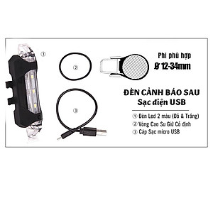 Đèn Hậu Xe Đạp Cảnh Báo Gắn Cốt Yên 2 Màu Cảnh Báo Sáng Cùng Lúc (Đỏ Trắng) Sạc Điện USB Nhiều Chế Độ Chống Nước Giúp Đạp Xe An Toàn Ban Đêm Mai Lee 