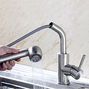 Combo chậu rửa chén bát inox Valenza 7843 hai hố lệch, vòi rửa bát đầu rút 02, bộ xả chậu, rá inox đa năng, bình xà phòng