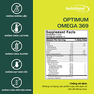 Viên uống Omega369 - Optimum Omega 3.6.9 Hotchland Nutrition hỗ trợ não bộ, thị lực, tim mạch, giảm nguy cơ đột quỵ - Hộp 60v - Hàng chính hãng nhập khẩu Mỹ