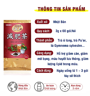 Trà giảm mỡ bụng Genpi Orihiro Nhật Bản hỗ trợ giảm mỡ bắp tay, đùi hiệu quả, chống oxy hoá gói 60 túi lọc JN-ORGEN01