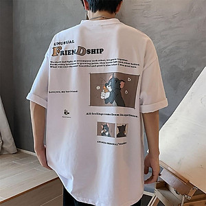 Áo thun nam nữ unisex tay lỡ phông form rộng teen cổ tròn oversize cotton giá rẻ basic đen trắng tee pull TOM&JERRY FRENDSHIP