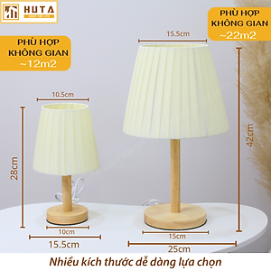 Đèn Ngủ Để Bàn HUTA G4 Gỗ Chao Xếp Ly Vintage Dễ Thương, Decor Trang Trí Phòng Ngủ, Đọc Sách Đầu Giường, Điều Chỉnh Độ sáng, Đèn Vàng Bóng LED Tiết Kiệm Điện