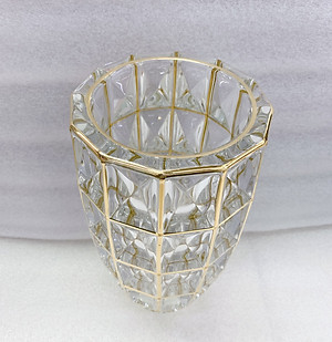 Bình cắm hoa pha lê thủy tinh cao cấp trắng vàng cao 30cm - ANTH493