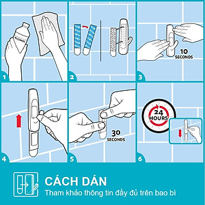 Móc dán tường chống thấm nước Command 3M vỉ 2 cái cỡ vừa chịu lực 1.3kg - Độ bền cao, bám cực chắc, tháo cực dễ 17001B