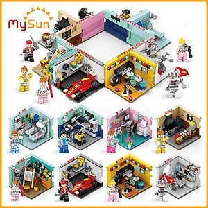 Xếp mô hình lắp ráp nhà căn phòng bác sỹ, phi hành gia, hoạ sỹ đồ chơi nghề nghiệp cho bé 