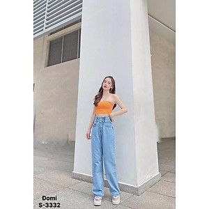 Quần jeans suông - quần bò ống rộng nữ Lê Huy Fashion cạp cao 6 nút cách điệu lưng MS 3332
