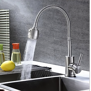 Vòi rửa chén nóng lạnh KG95 cao cấp cần lò xo bẻ xoay 360 dễ sử dụng inox304 - Hàng chính hãng