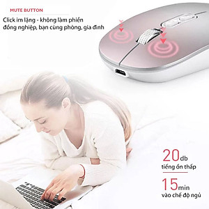 Chuột bluetooth PIXLINK P103BL 2 chế độ sạc pin siêu mỏng không gây tiếng ồn chuyên dùng cho Máy tính, pc, Laptop, Tivi Hàng Chính Hãng