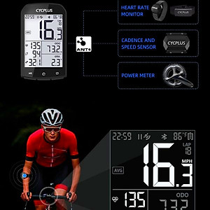 Cycplus M1 Đồng Hồ Tốc Độ Xe Đạp GPS ANT+ Bluetooth 5.0 Speedometer LCD 2.9" Backlight IPX6 Tương Thích Strava Garmin