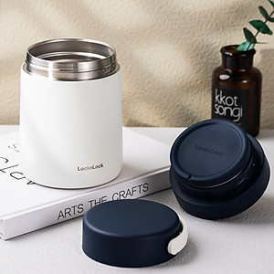 Hộp cơm giữ nhiệt Lock&Lock màu xanh navy LHC8042NVY 700ml - Hàng chính hãng, 2 ngăn kèm muỗng inox, có thể ủ cháo cho bé - JoyMall