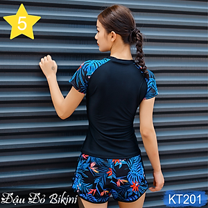 Bộ bơi 2 mảnh thể thao nữ, phong cách trẻ trung năng động, dáng áo cộc tay quần sooc đùi 2 lớp, chất đẹp dày dặn (dùng bơi, gym, yoga, chạy bộ) | KT201