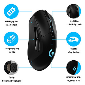 Chuột game không dây Lightspeed RGB Logitech G703 - Cảm biến Hero 25k, tương thích PowerPlay, nhẹ 95g+10g cân tùy chỉnh, pin 60h, PC/Mac - Hàng chính hãng
