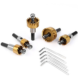 Bộ 5 mũi khoan khoét lỗ HSS V2 phủ titanium cao cấp