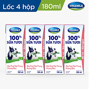 COMBO 6 LỐC SỮA TƯƠI TIỆT TRÙNG VINAMILK 100% HƯƠNG DÂU - LỐC 4 HỘP X 180ML