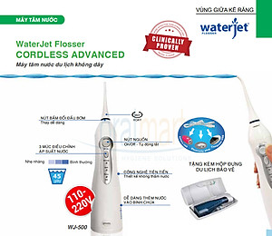 Máy tăm nước cá nhân không dây Waterjet Flosser Cordless Advanced (4 đầu tăm, dùng được cho người niềng răng) - Bảo hành 12 tháng