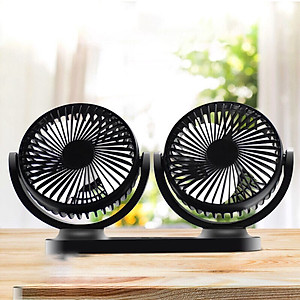 Quạt Đôi Mini Công Suất Lớn, Bền Bỉ, Quay 360 Độ - Dùng nguồn USB Tích Hợp Dùng Trên Xe Ô Tô, Bàn Làm Việc Có 3 Cấp Độ Gió - Tặng Chai Tinh Dầu Thiên Nhiên 10ml