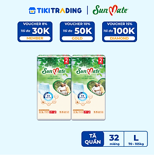 [Mẫu mới] Combo 2 Tã quần SunMate siêu khô thoáng G1 mới size L-14+2 miếng
