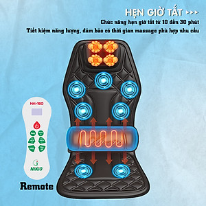 Nệm (đệm) massage ô tô cao cấp Nikio NK-150 - Con lăn 3D xoa bóp cổ vai gáy, kết hợp nhiệt nóng sưởi ấm lưng, cổ và rung toàn thân tạo cảm giác thư giản, túi khí nâng đỡ cột sống lưng