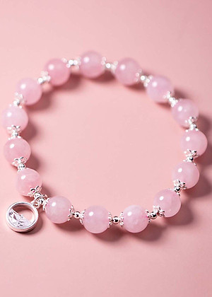 Vòng tay đá thạch anh hồng charm bạc tròn treo mệnh hỏa, thổ - Ngọc Quý Gemstones