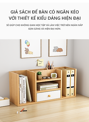 Kệ sách gỗ để bàn đa năng có hộc để đồ thương hiệu IGA - GP258