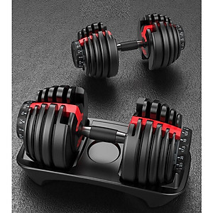 Bộ 2 Tạ Tay Điều Chỉnh Khóa Số Tự Động 24kg Cao Cấp ( Tặng Kèm Đôi Găng Tay Màu xanh ) Ảnh thật kèm khay đựng tạ 48kg/ 2 tạ