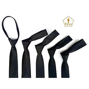 Ca Vat, Caravat, Cà Vạt, Cravat Đen Nam Bản Nhỏ 5Cm Dây Kéo Thắt Sẵn