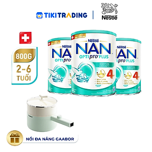 Bộ 3 lon Sữa bột NAN OPTIPRO PLUS 4 Nestle Bé 2-6 tuổi 800g/lon giúp tiêu hóa tốt (Bé 2-6 tuổi) - Tặng Nồi đa năng Gaabor