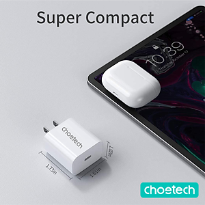 Adapter Củ Sạc CHOETECH PD5005 PD 20W Chuyên Sạc Nhanh iPhone, iPad - Hàng Chính Hãng